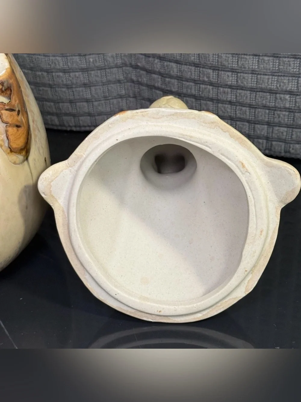 Vintage Bunny Rabbit Cookie Jar Ceramic Bisque Farmhouse Rustic Beige Brown